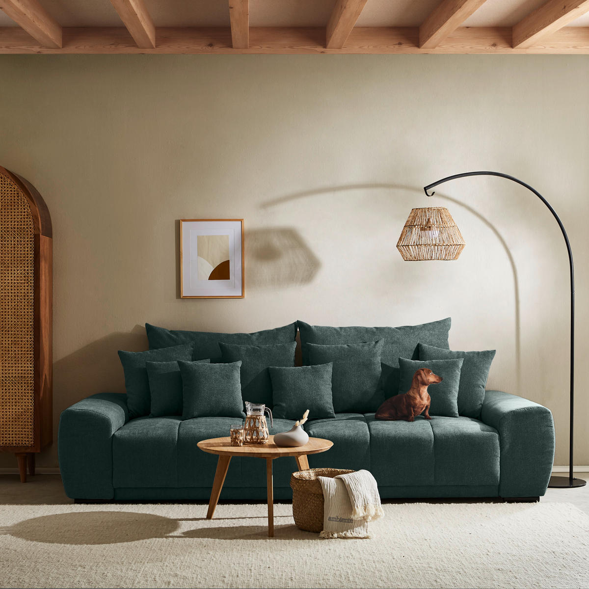BIGSOFA Flachgewebe Dunkelgrün  - Dunkelgrün/Schwarz, KONVENTIONELL, Holz/Textil (280/67/120cm) - Carryhome