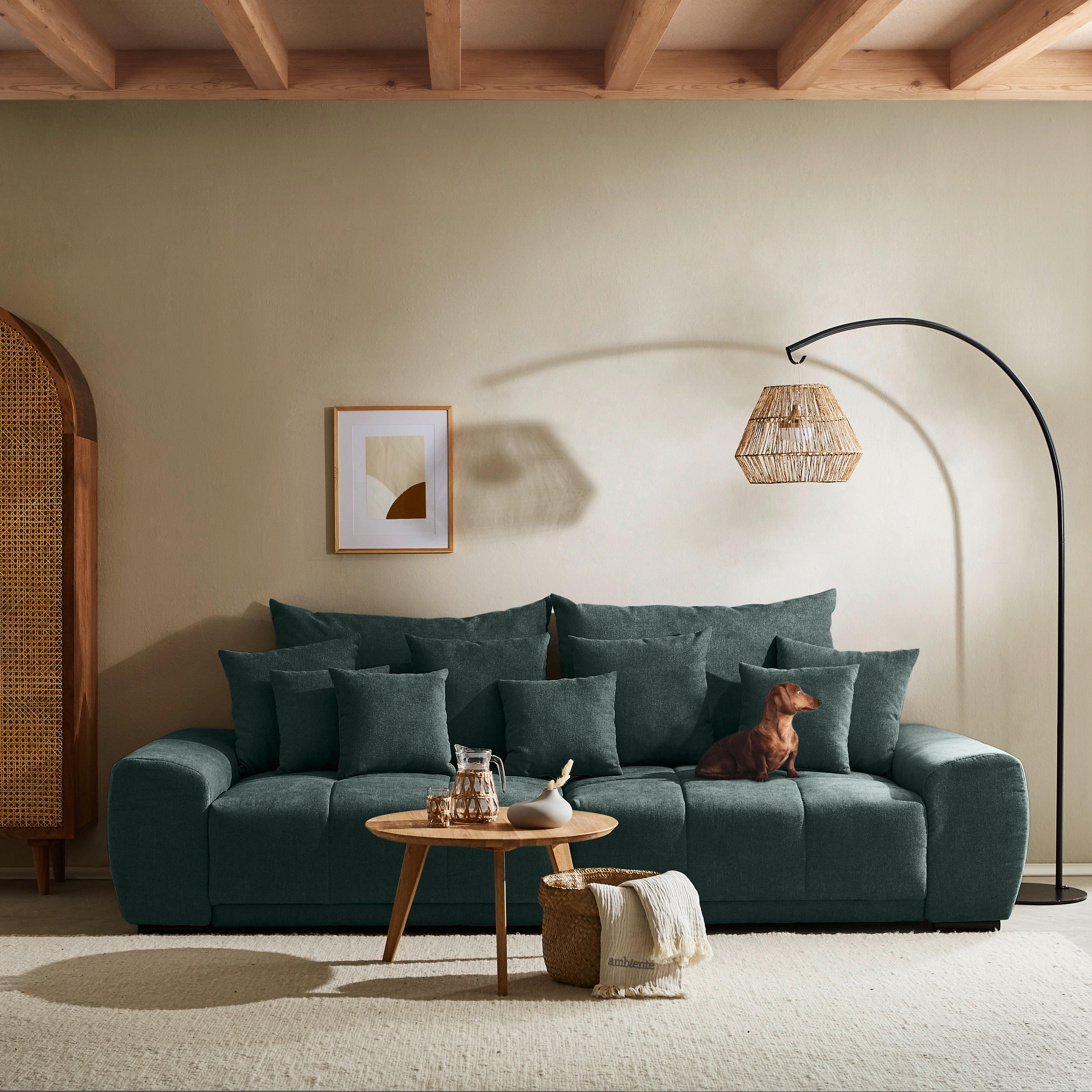 Thumbnail - Carryhome Bigsofa, Dunkelgrün, Textil, Buche, massiv, 3-Sitzer, Füllung: Schaumstoff, 280x67x120 cm, Stoffauswahl, Rücke...