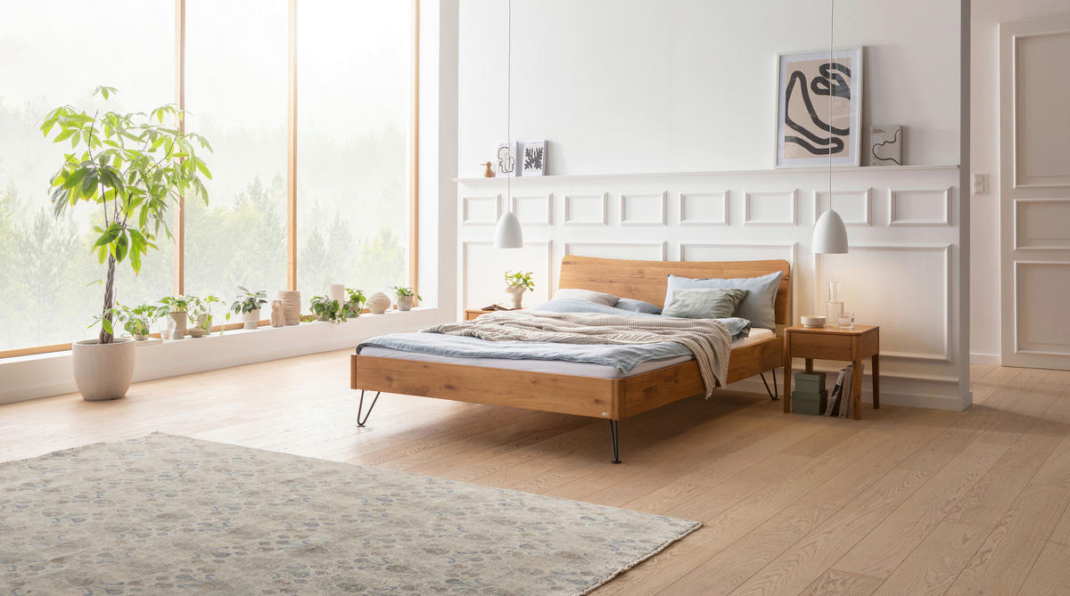 BETT 140/200 cm  in Wildeiche   - Wildeiche/Anthrazit, Modern, Holz/Metall (140/200cm) - Hasena