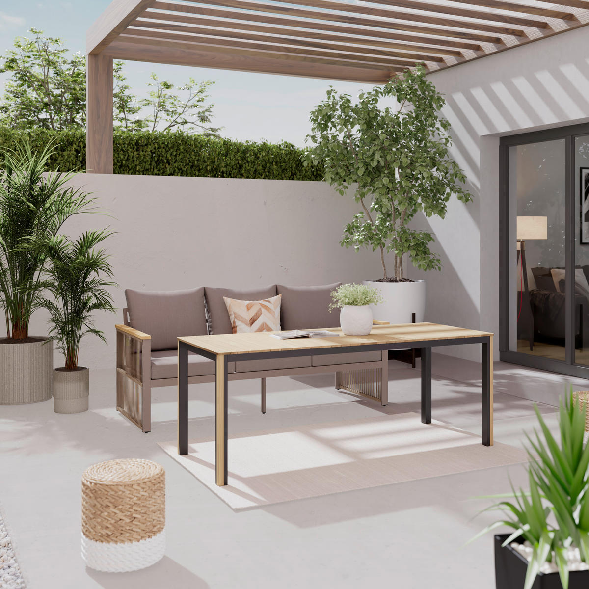 LOUNGESOFA  - Beige/Schwarz, MODERN, Holz/Metall (190/73/76cm) - Ambia Garden