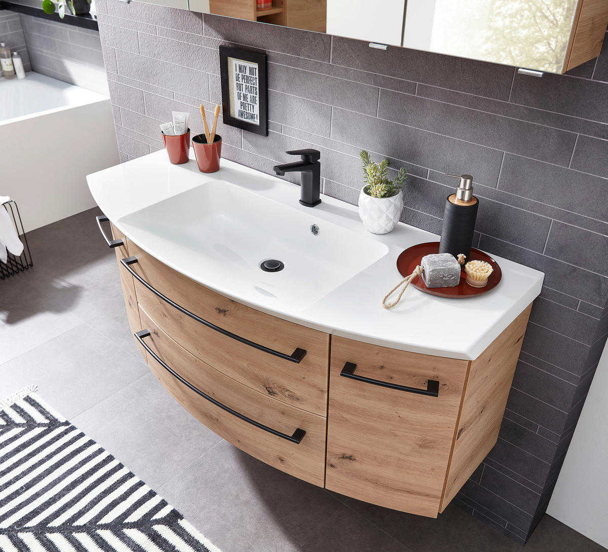 MOBILIER BAIE - culoare lemn stejar, Konventionell, sticlă/piatră (141cm) - Sadena