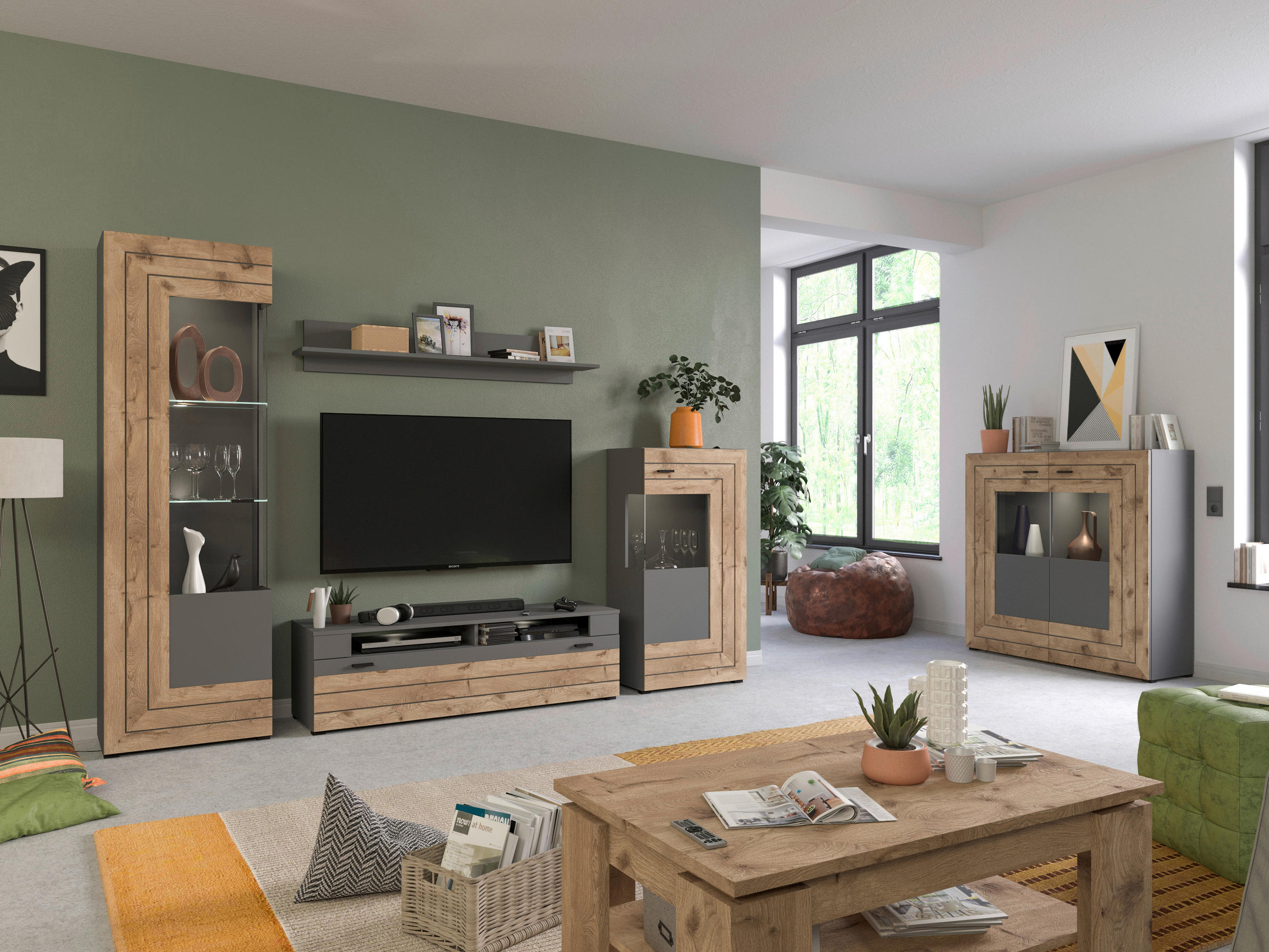 WOHNWAND  350/195/40 cm  in  - KONVENTIONELL, Glas/Holzwerkstoff (350/195/40cm) - MID.YOU