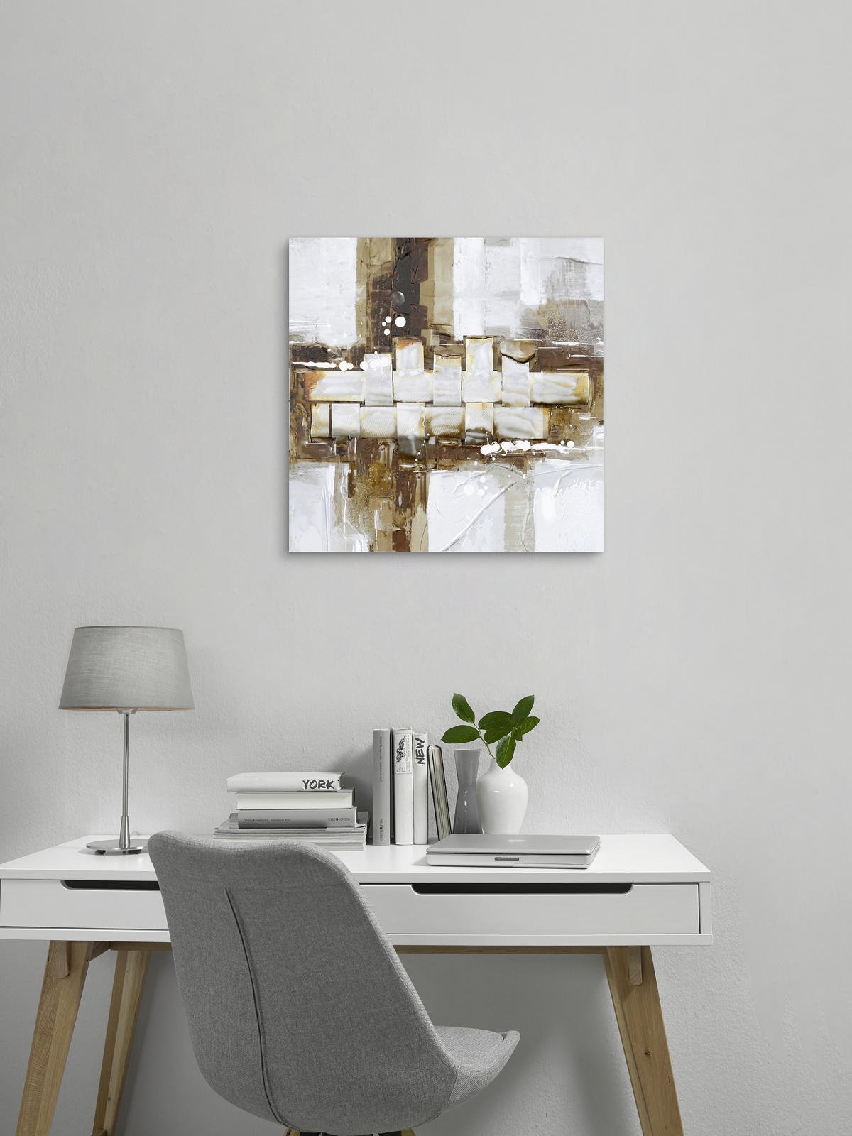 ÖLGEMÄLDE Abstraktes 30/30 cm  - Braun/Weiß, Basics, Holz/Textil (30/30cm) - Monee