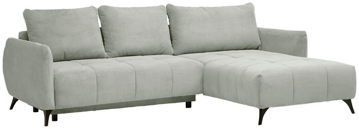 ECKSOFA inkl. Funktionen Hellgrau Struktur, Plüsch  - Hellgrau/Schwarz, Design, Textil/Metall (287/197cm) - Stylife