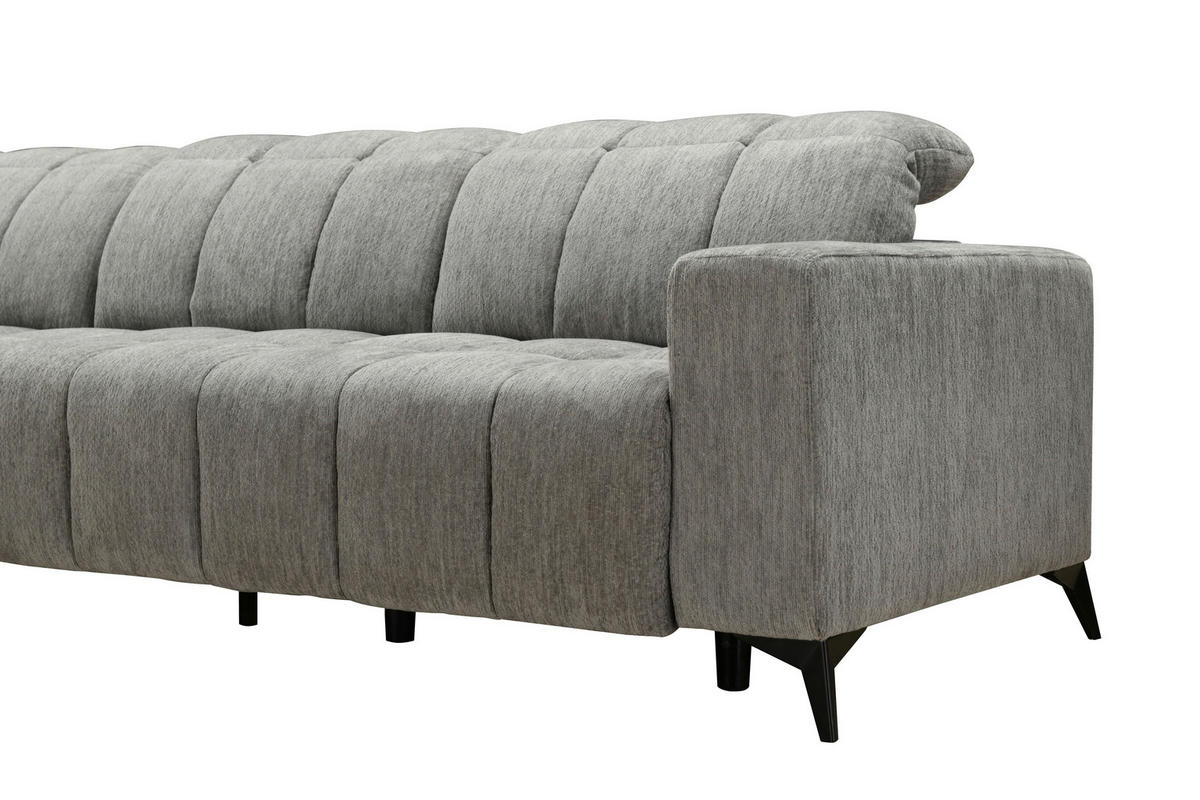 ECKSOFA inkl. Funktionen Dunkelgrau Chenille Kopfteilverstellung, Sitzvorzug  - Dunkelgrau/Schwarz, Design, Textil/Metall (214/293cm) - Xora