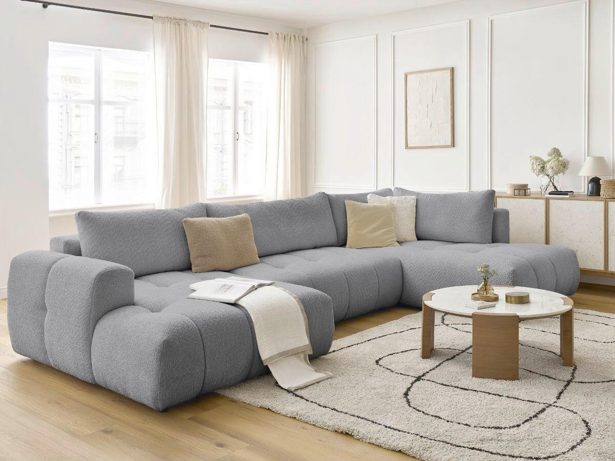 WOHNLANDSCHAFT  FUJI  Dunkelgrau Bouclé  - Dunkelgrau/Schwarz, MODERN, Kunststoff/Textil (160/377/204cm)