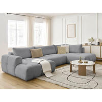 WOHNLANDSCHAFT  FUJI  Dunkelgrau Bouclé  - Dunkelgrau/Schwarz, MODERN, Kunststoff/Textil (160/377/204cm)