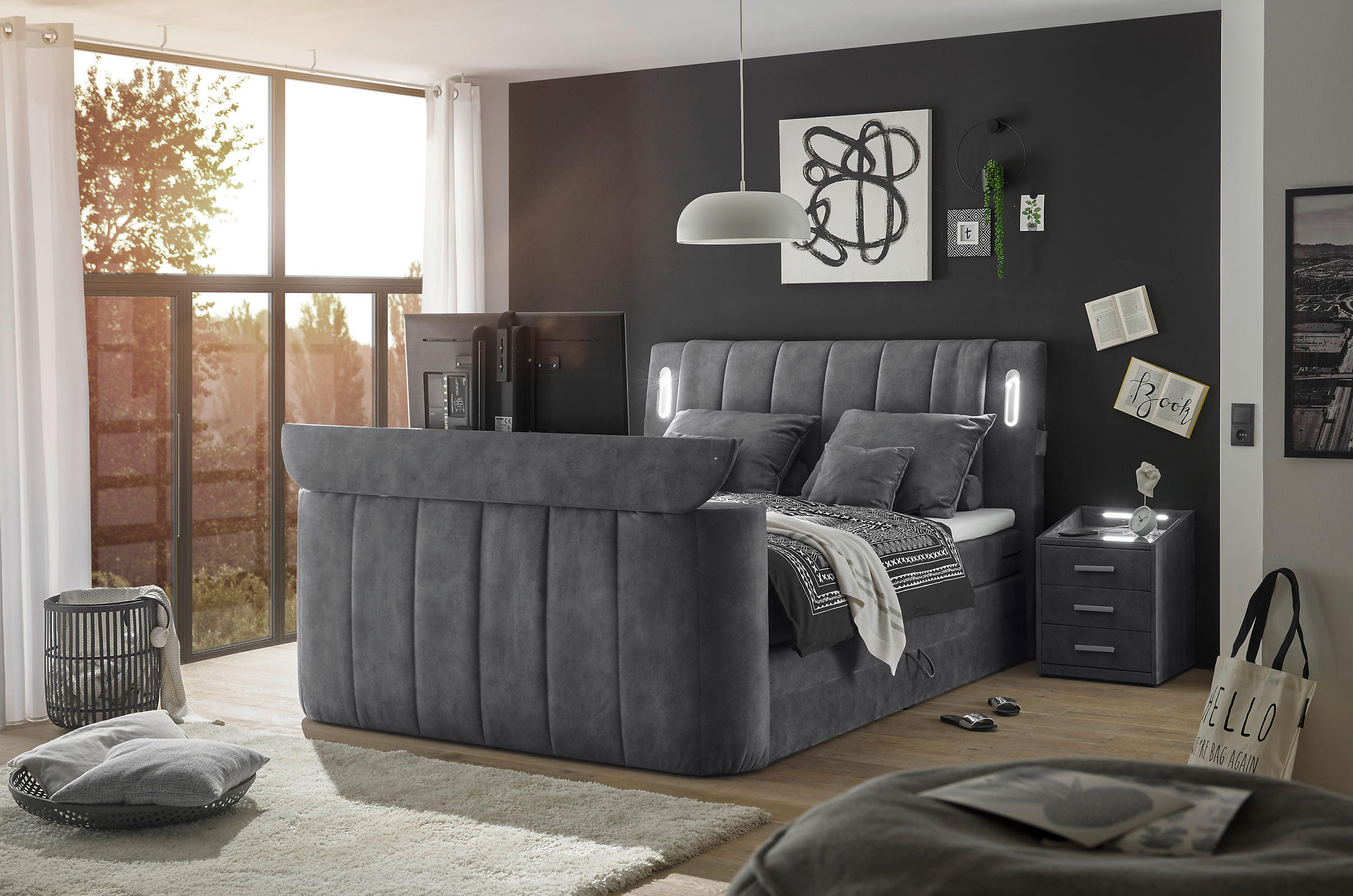 Mid.you Boxspringbett Anthrazit 180x200 cm
