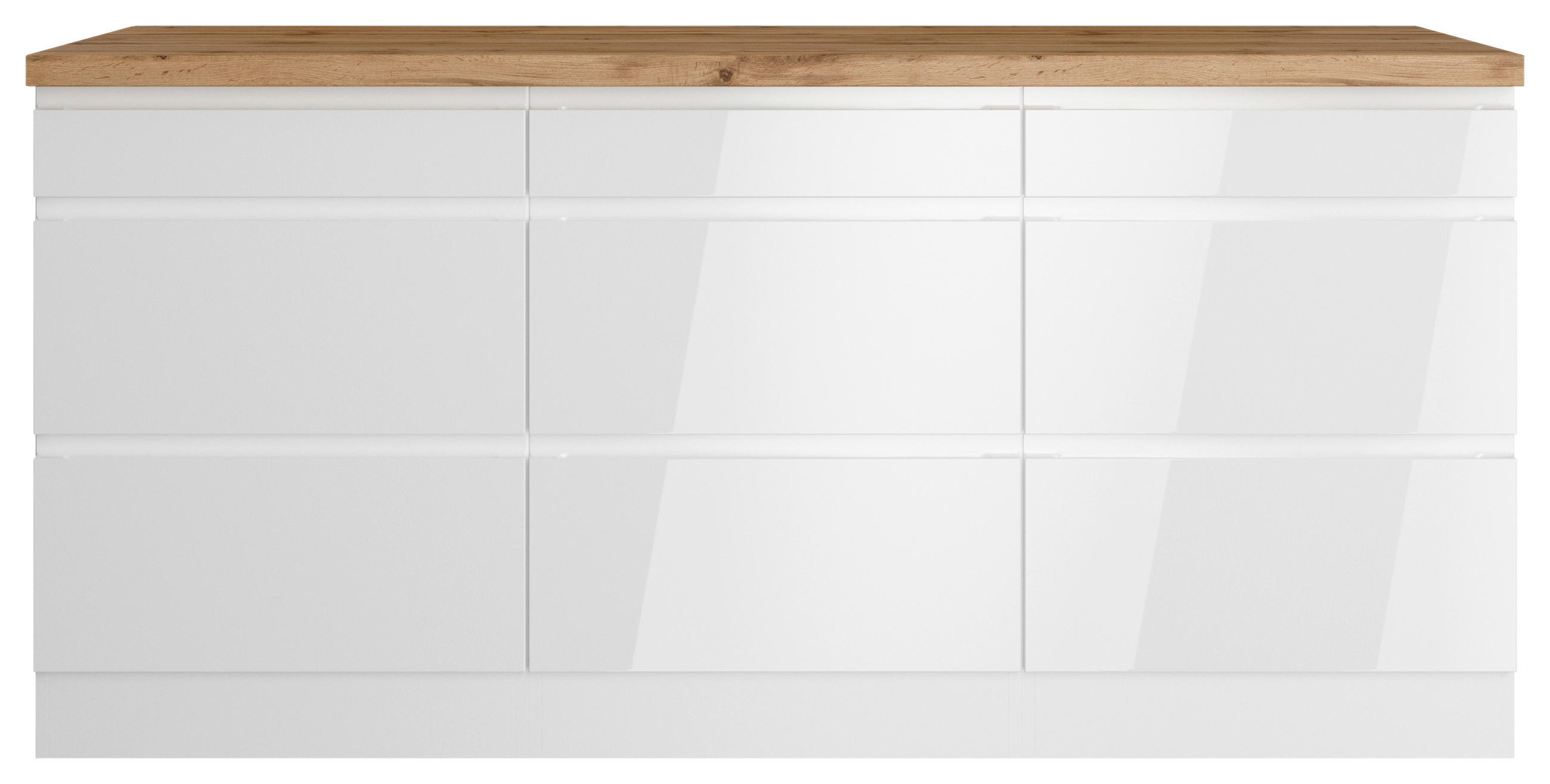 Thumbnail - Held Küchenunterschrank, Weiß, Eiche Wotan, Weiß Hochglanz, Holzwerkstoff, 9 Schubladen, 180x86x60 cm, Made in Germany, ...