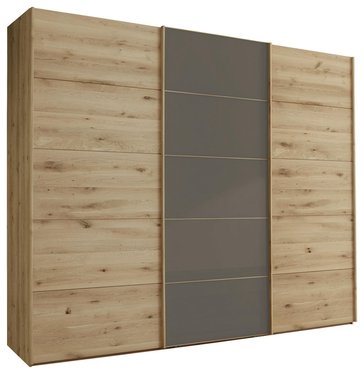 SCHWEBETÜRENSCHRANK in Dunkelbraun, Eiche Bianco  - Eiche Bianco/Eichefarben, Natur, Glas/Holz (300/217/67cm) - Linea Natura