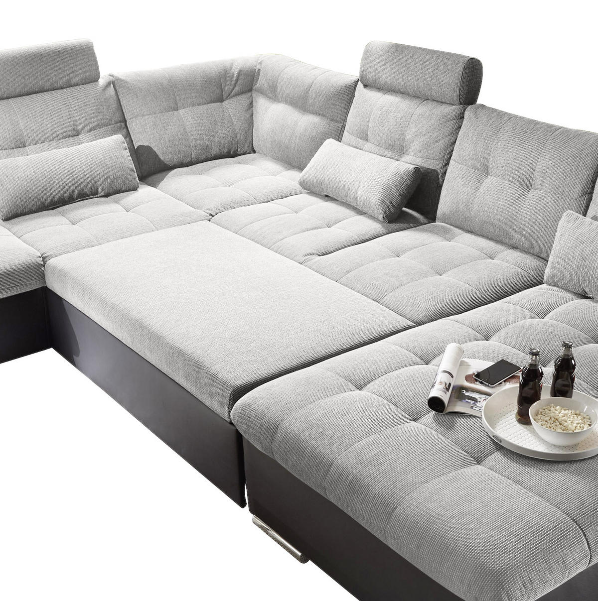 WOHNLANDSCHAFT Schwarz, Silberfarben Webstoff  - Silberfarben/Schwarz, MODERN, Textil (218/324/170cm) - MID.YOU