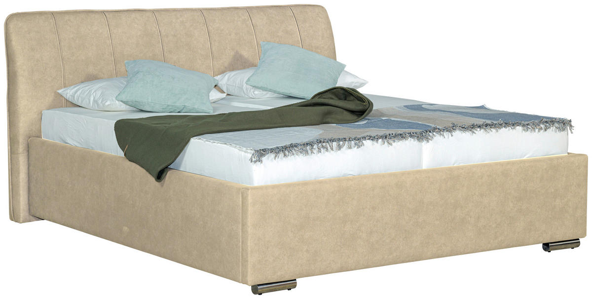 POLSTERBETT 160/200 cm  Beige  - Chromfarben/Beige, Basics, Holz/Textil (160/200cm) - Boxxx