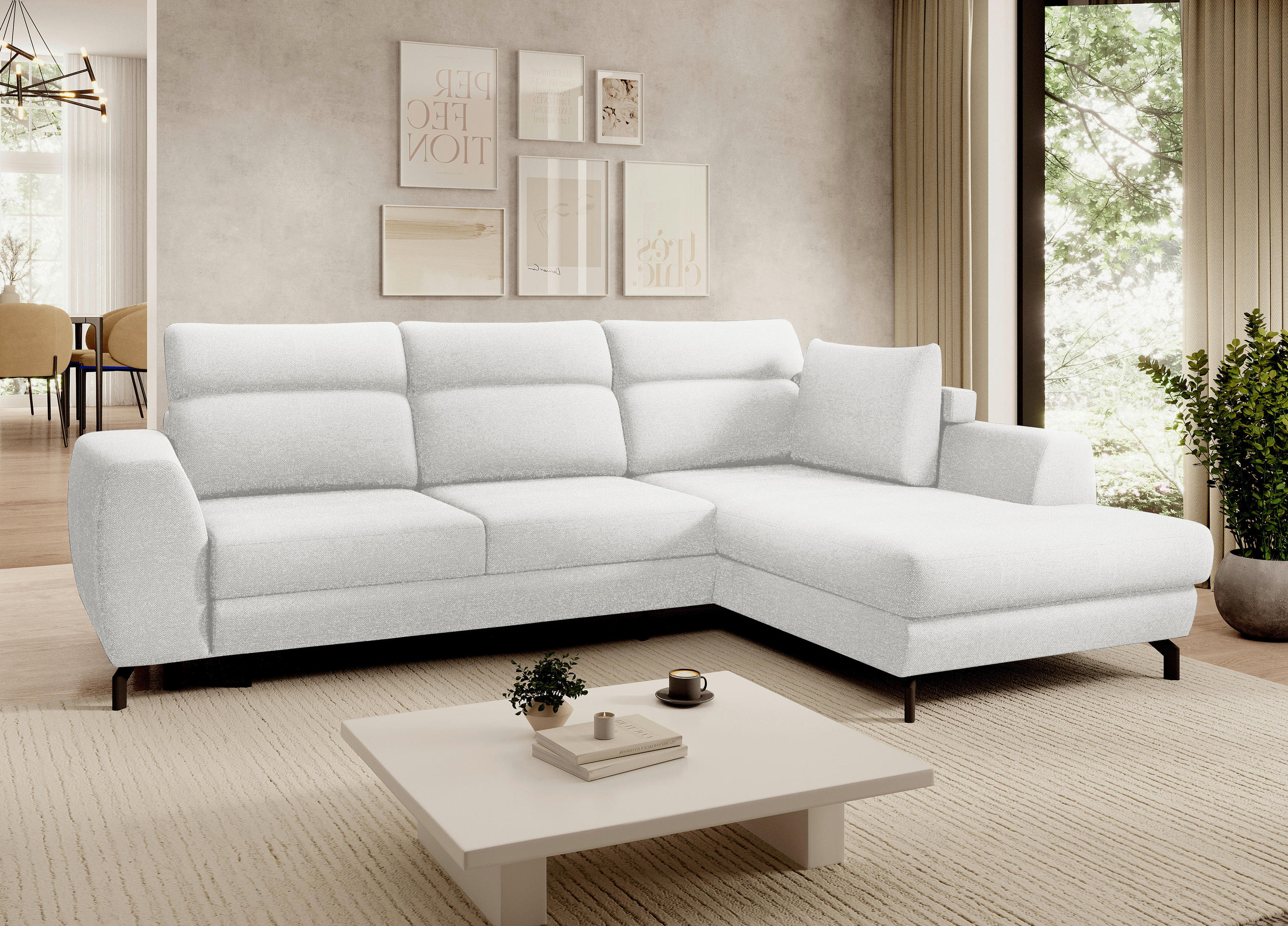 ECKSOFA Weiß Chenille  - Schwarz/Weiß, KONVENTIONELL, Textil/Metall (240/185cm) - Carryhome