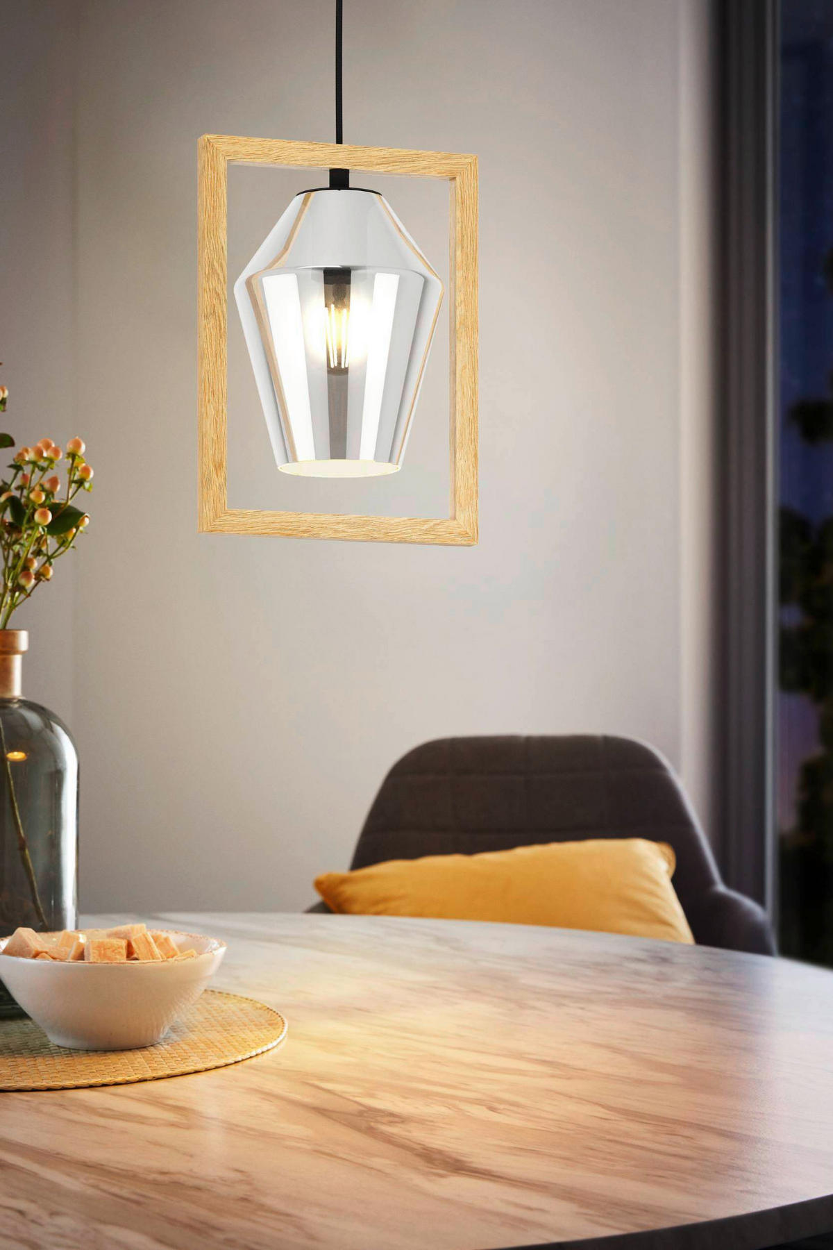 HÄNGELEUCHTE Viglioni 23/16,5/110 cm   - Schwarz/Braun, Natur, Glas/Holz (23/16,5/110cm) - Eglo