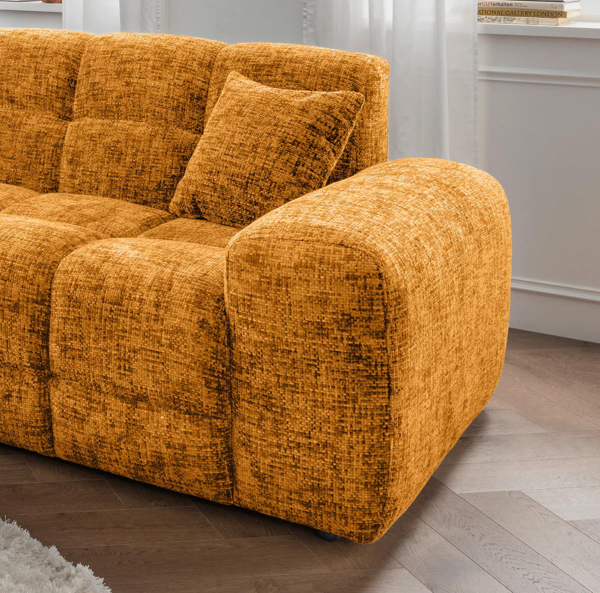ECKSOFA in Struktur Goldfarben  - Goldfarben/Schwarz, Modern, Kunststoff/Textil (152/301cm) - Livetastic