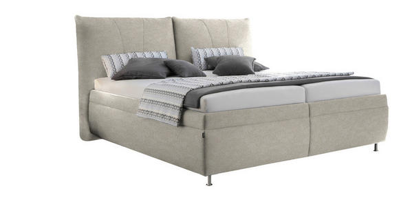 POLSTERBETT Matratze, gepolstertes Kopfteil, Lattenrost, Bettkasten Ecru 180/200 cm - Ecru/Silberfarben, KONVENTIONELL, Holz/Textil (180/200cm) - Dieter Knoll
