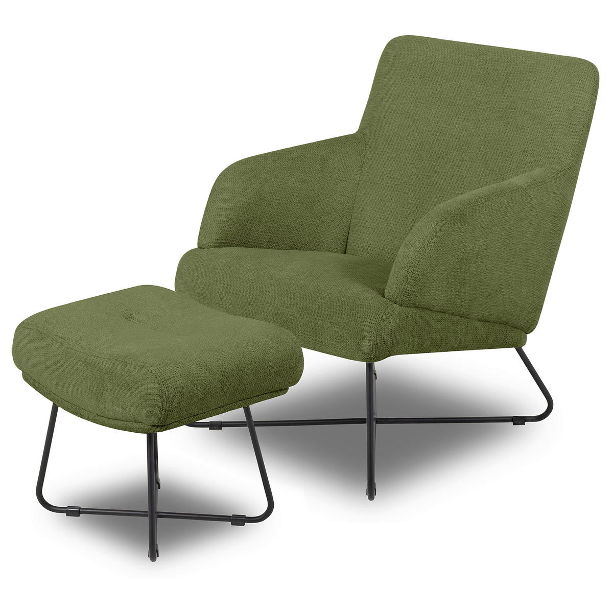 SESSELSET in Chenille Grün  - Schwarz/Weiß, Design, Textil/Metall (67/87/74cm) - Livetastic