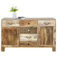 SIDEBOARD Akazie, Mangoholz massiv Naturfarben  - Dunkelbraun/Messingfarben, Design, Holz/Metall (140/80/44cm) - Landscape