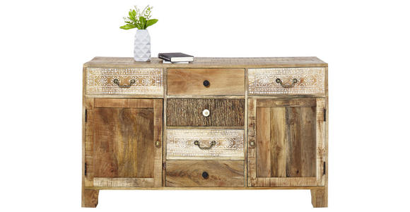 SIDEBOARD Akazie, Mangoholz massiv Naturfarben  - Dunkelbraun/Messingfarben, Design, Holz/Metall (140/80/44cm) - Landscape