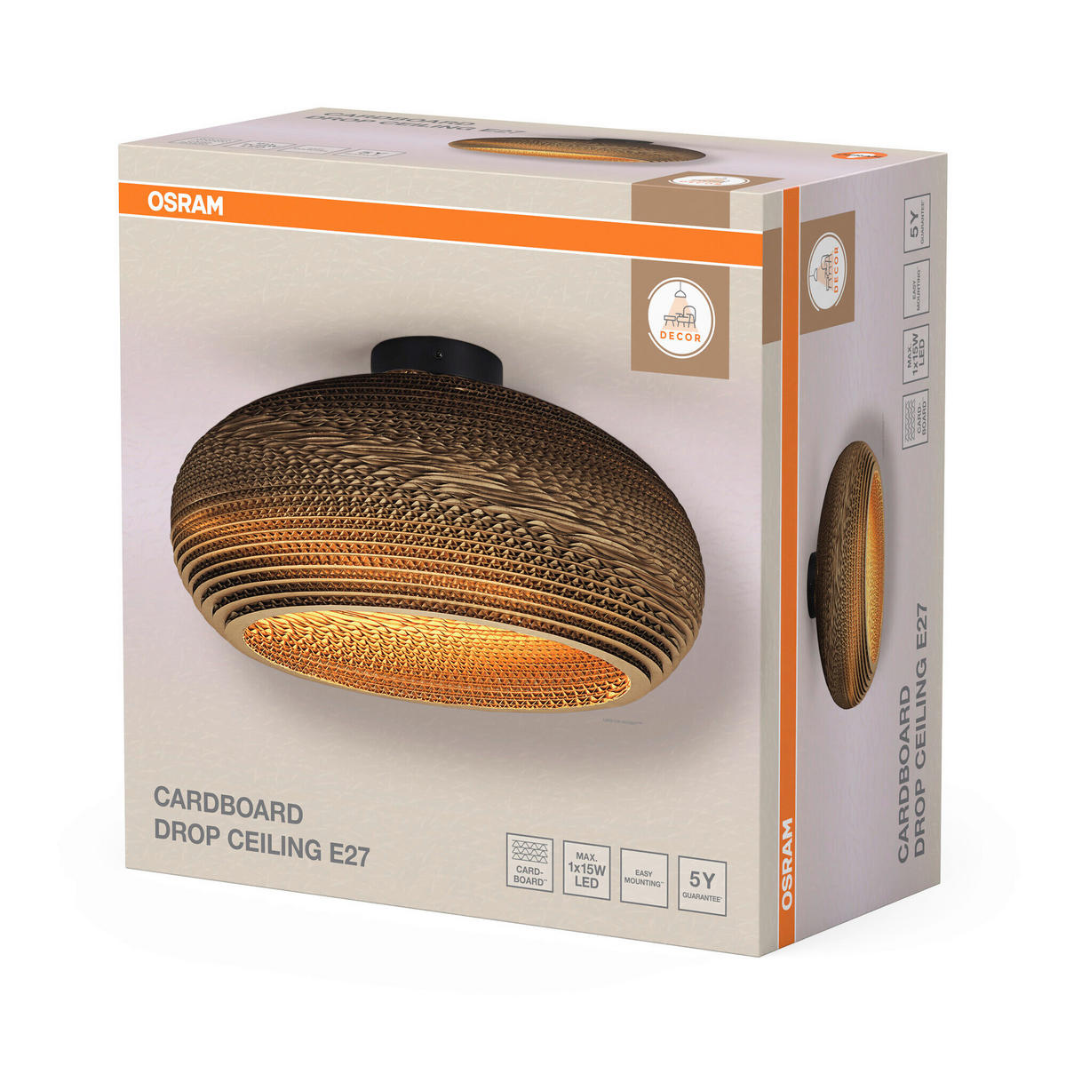 DECKENLEUCHTE  40/20,5 cm    - Braun, Natur, Karton/Metall (40/20,5cm) - Osram