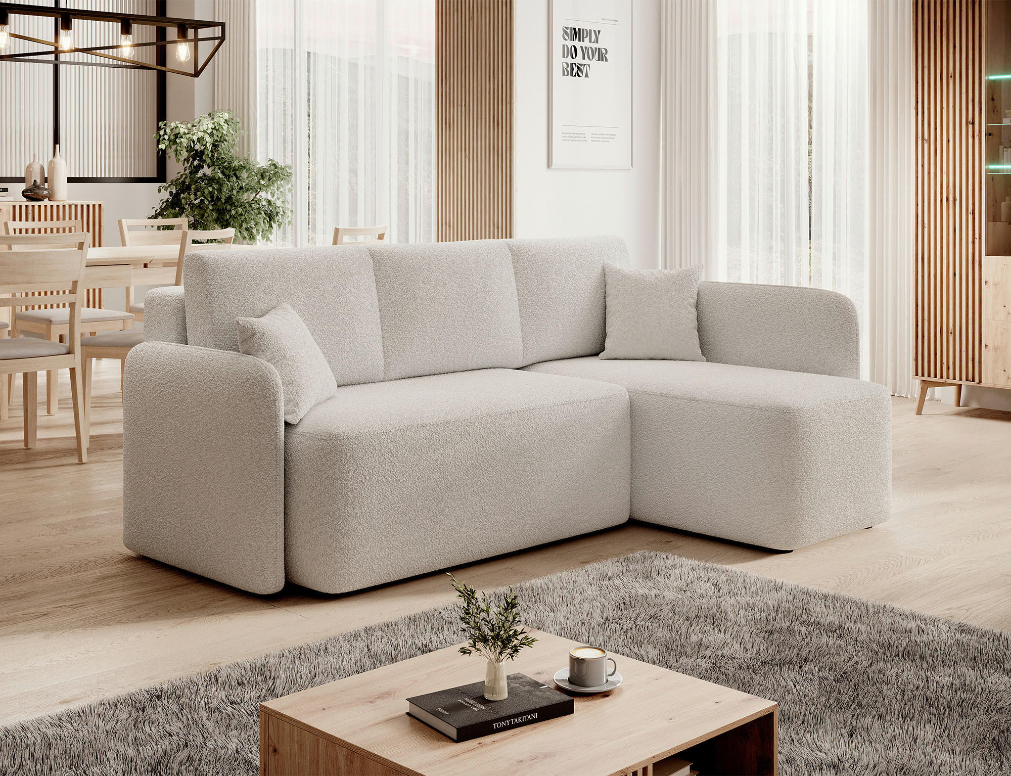 ECKSOFA HADSON Weiß Teddystoff Zierkissen, Rückenkissen, Bettkasten  - Schwarz/Weiß, Design, Kunststoff/Textil (206/150cm) - MID.YOU