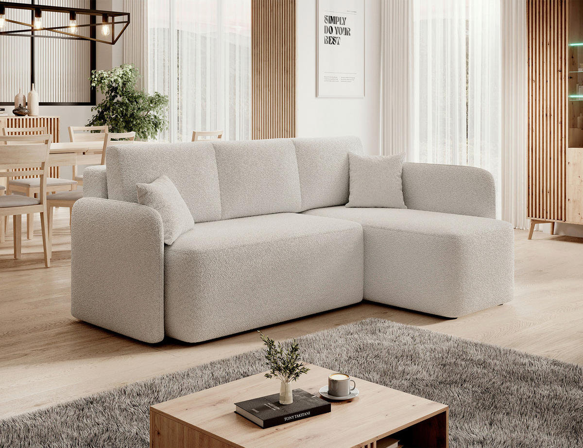 ECKSOFA HADSON Weiß Teddystoff Zierkissen, Rückenkissen, Bettkasten  - Schwarz/Weiß, Design, Kunststoff/Textil (206/150cm) - MID.YOU