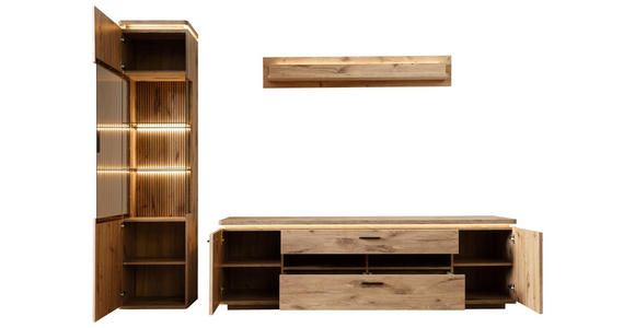 WOHNWAND 3-teilig  in Eichefarben  270/208/50 cm  - Eichefarben/Anthrazit, KONVENTIONELL, Glas/Holzwerkstoff (270/208/50cm) - Cantus