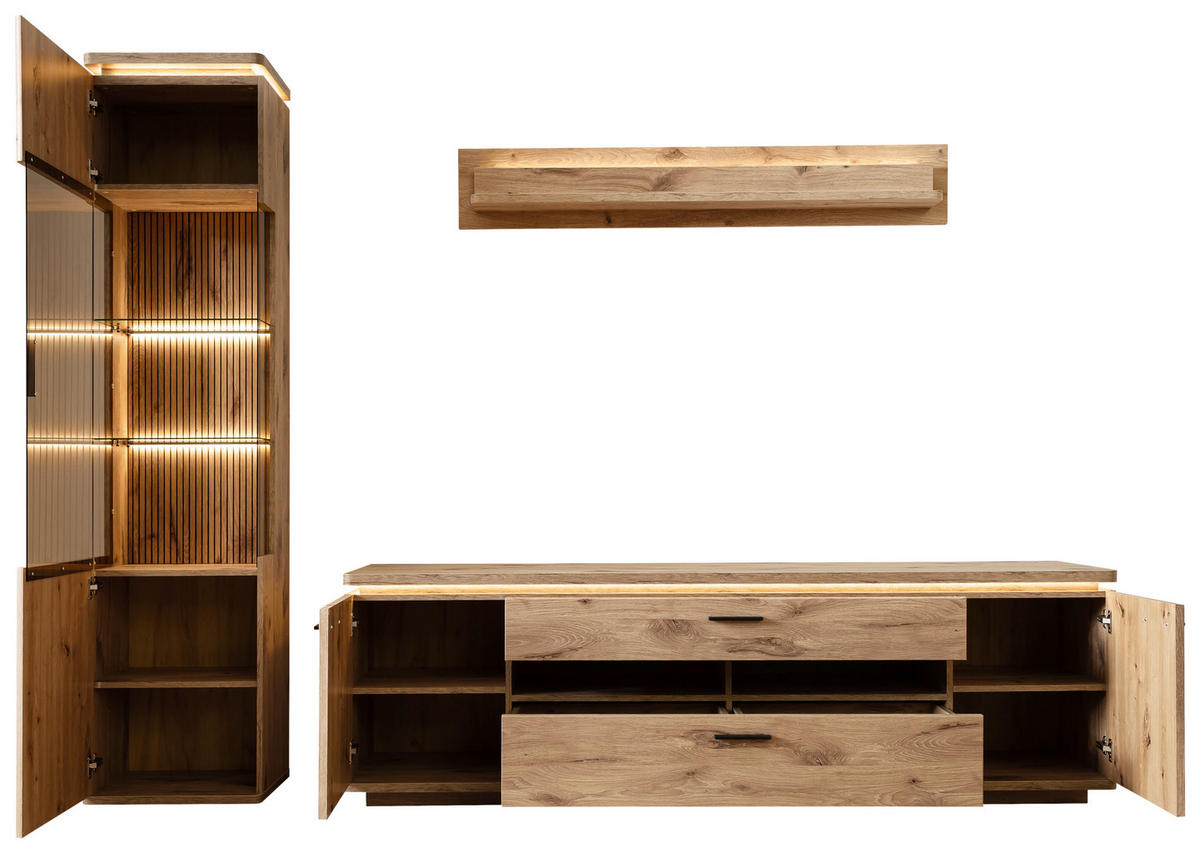 WOHNWAND 3-teilig  in Eichefarben  270/208/50 cm  - Eichefarben/Anthrazit, KONVENTIONELL, Glas/Holzwerkstoff (270/208/50cm) - Cantus