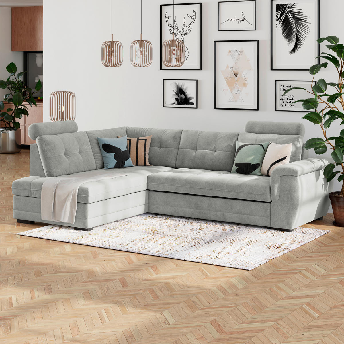 ECKSOFA  Mikrofaser, Struktur Grauweiss  - Schwarz/Grauweiss, Konventionell, Kunststoff/Textil (251/183cm) - MID.YOU
