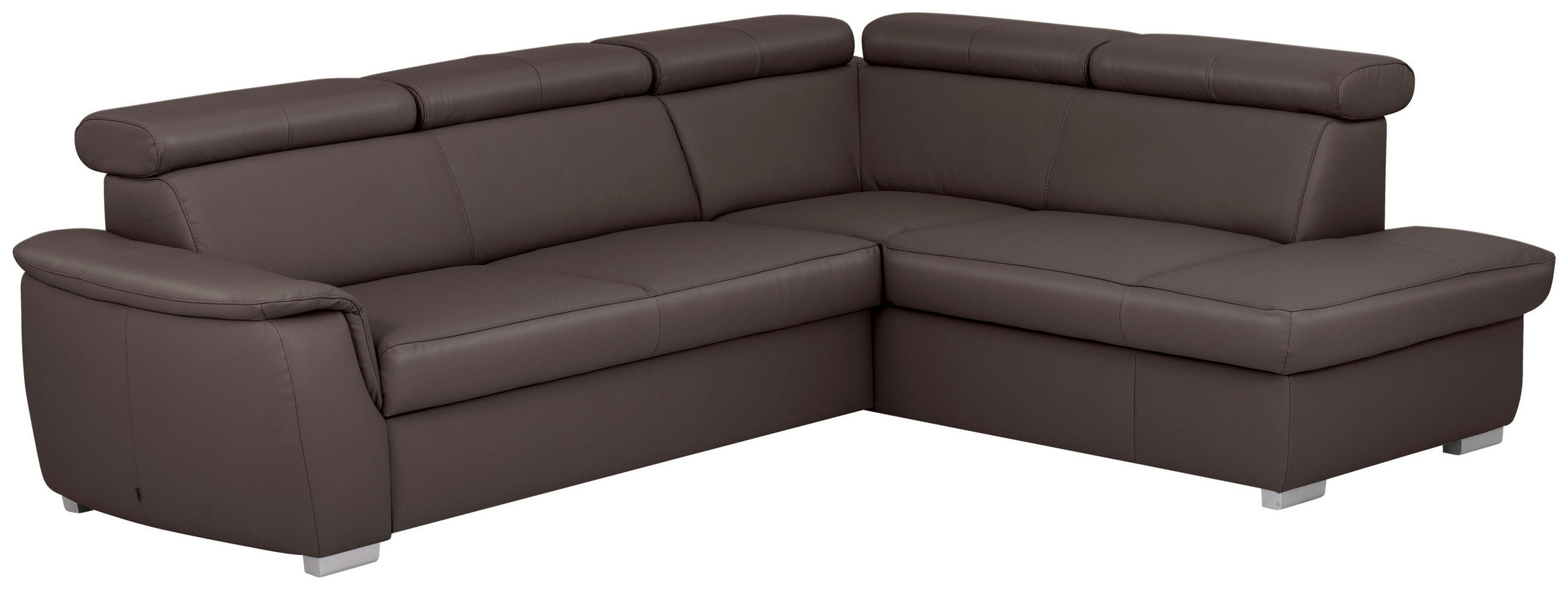 ECKSOFA  in Lederlook Echtleder Dunkelbraun  - Dunkelbraun/Silberfarben, Leder/Holz (262/211cm) - Celina Home