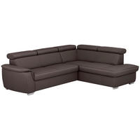 ECKSOFA  in Lederlook Echtleder Dunkelbraun  - Dunkelbraun/Silberfarben, Leder/Holz (262/211cm) - Celina Home