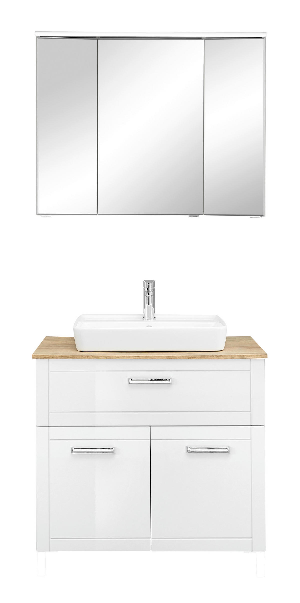 BADEZIMMER 4-teilig  in 90 cm  - Chromfarben/Eichefarben, MODERN, Glas/Keramik (90cm) - Sadena