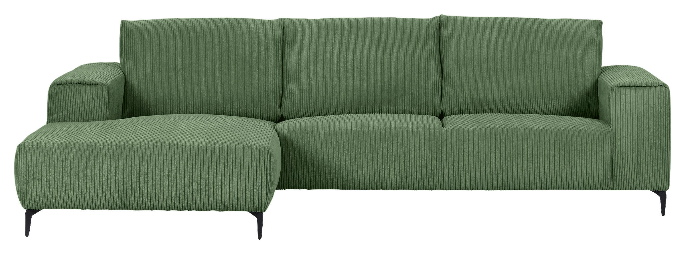 ECKSOFA Olivgrün Cord  - Schwarz/Olivgrün, KONVENTIONELL, Textil/Metall (170/285cm) - Carryhome