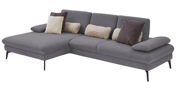 ECKSOFA in Chenille, Mikrofaser Grau 157/299 cm - Schwarz/Grau, Design, Textil/Metall (157/299cm) - Dieter Knoll