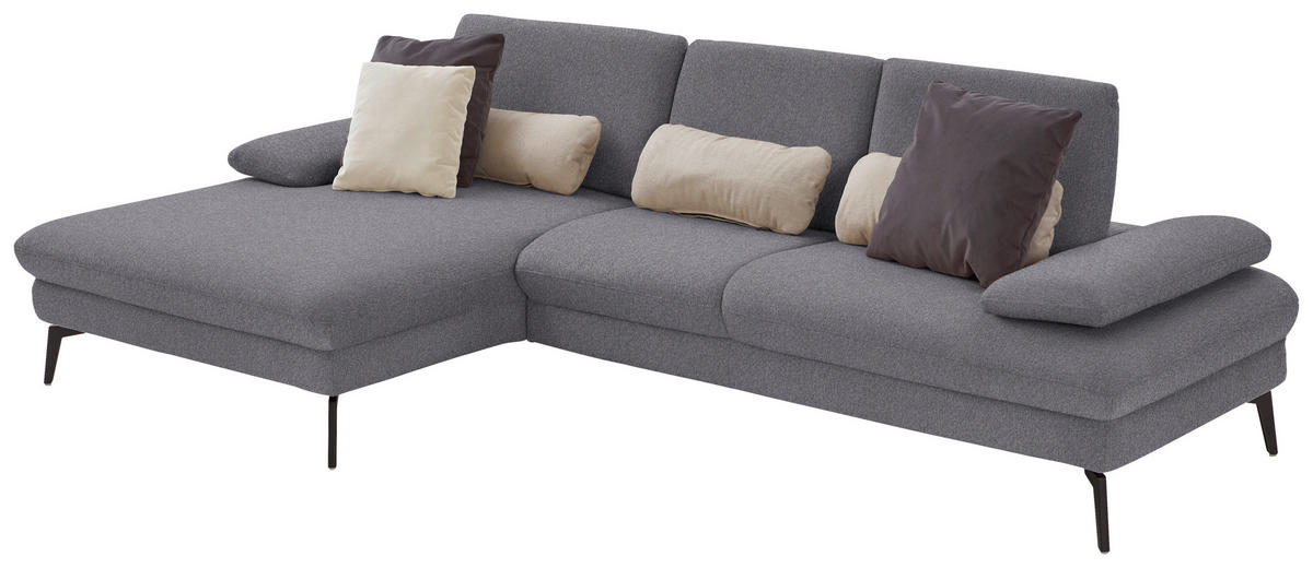 ECKSOFA in Chenille, Mikrofaser Grau  - Schwarz/Grau, Design, Textil/Metall (157/299cm) - Dieter Knoll