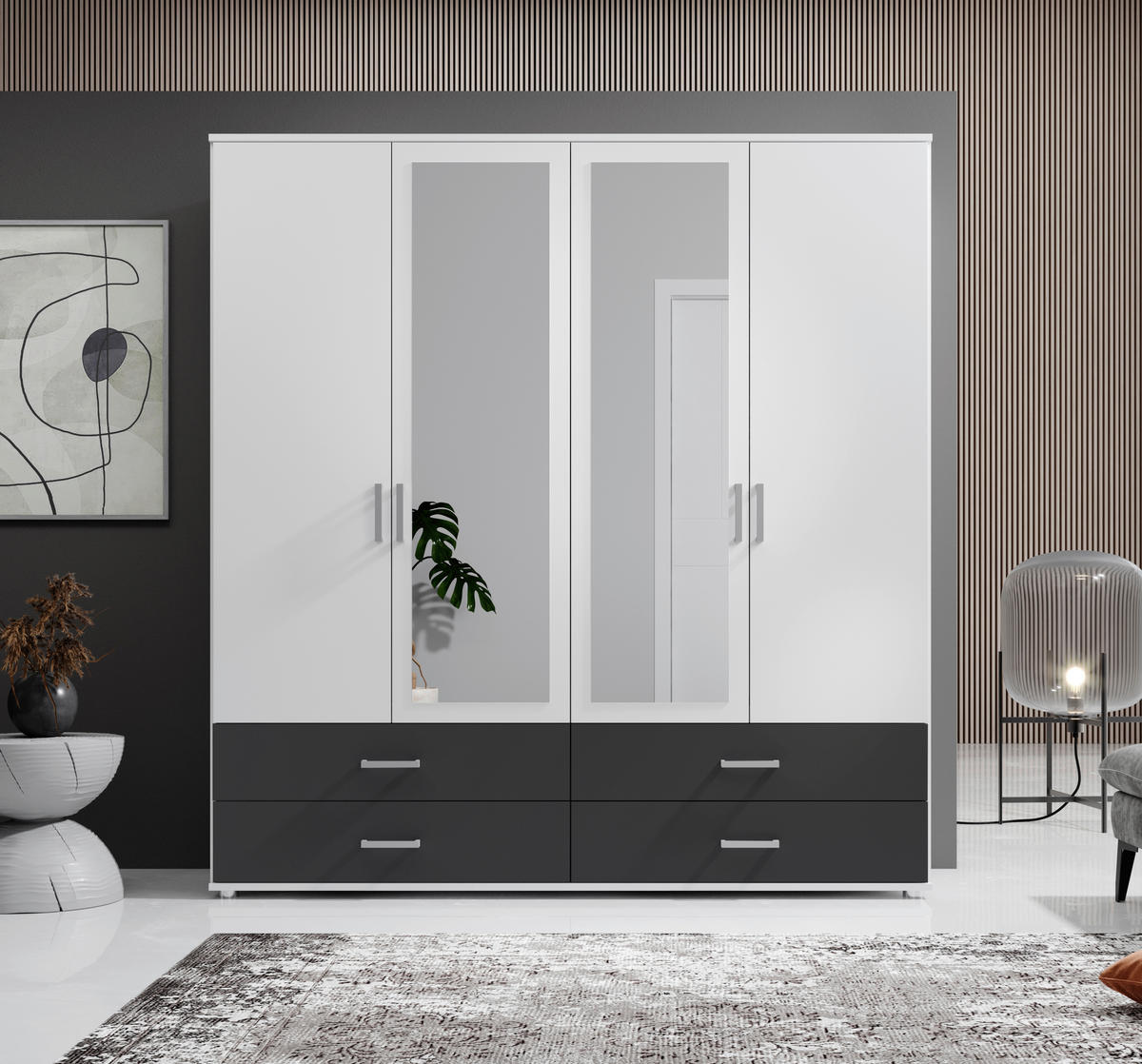 KLEIDERSCHRANK  in Graphitfarben, Weiß  - Alufarben/Graphitfarben, KONVENTIONELL, Glas/Holzwerkstoff (180/190/51cm) - Carryhome