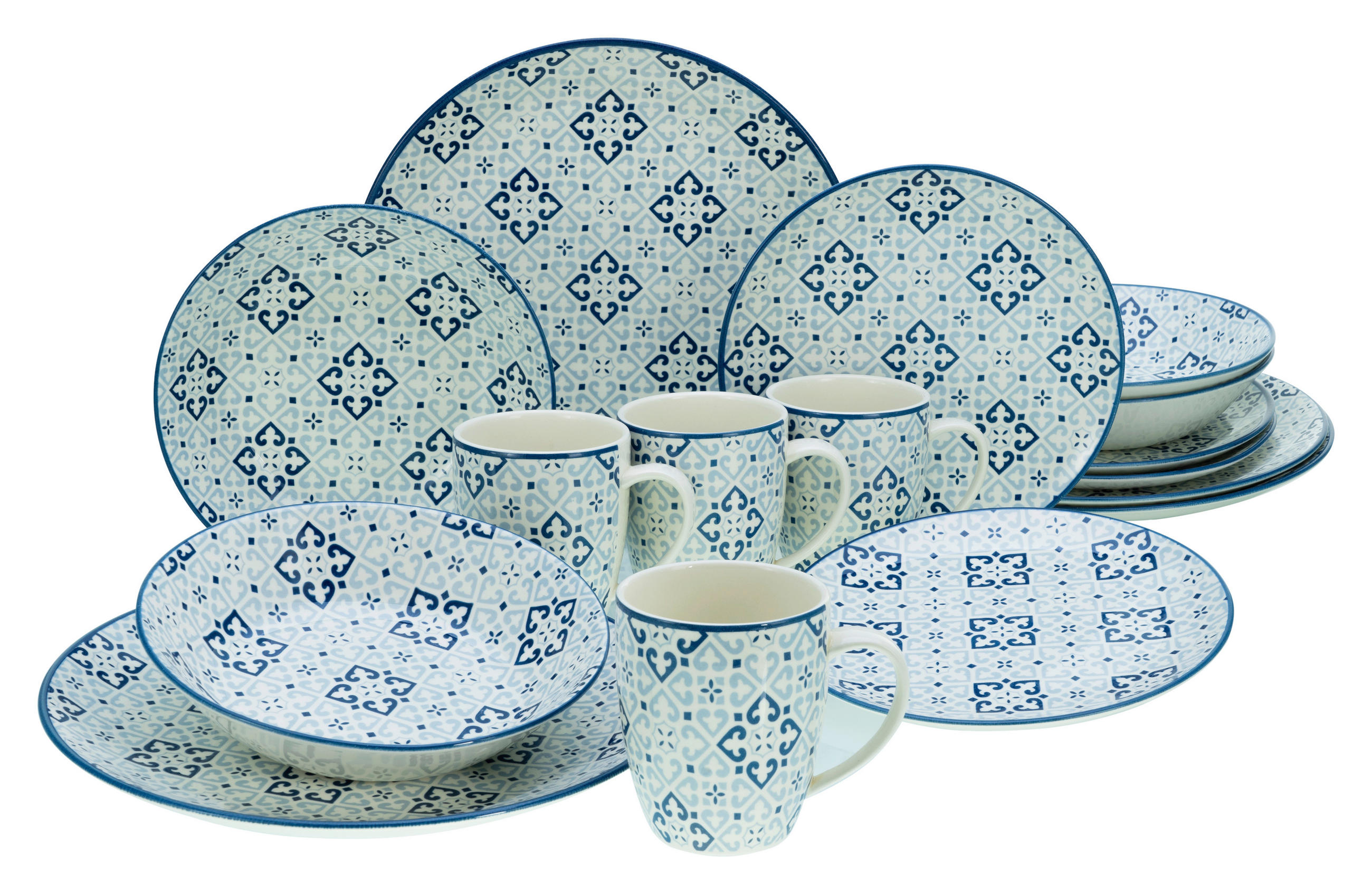 KOMBISERVICE Blau, Weiß Yara Blau 16-teilig 4 Personen  - Blau/Weiß, Basics, Keramik (32,5/32,5/31cm) - Creatable