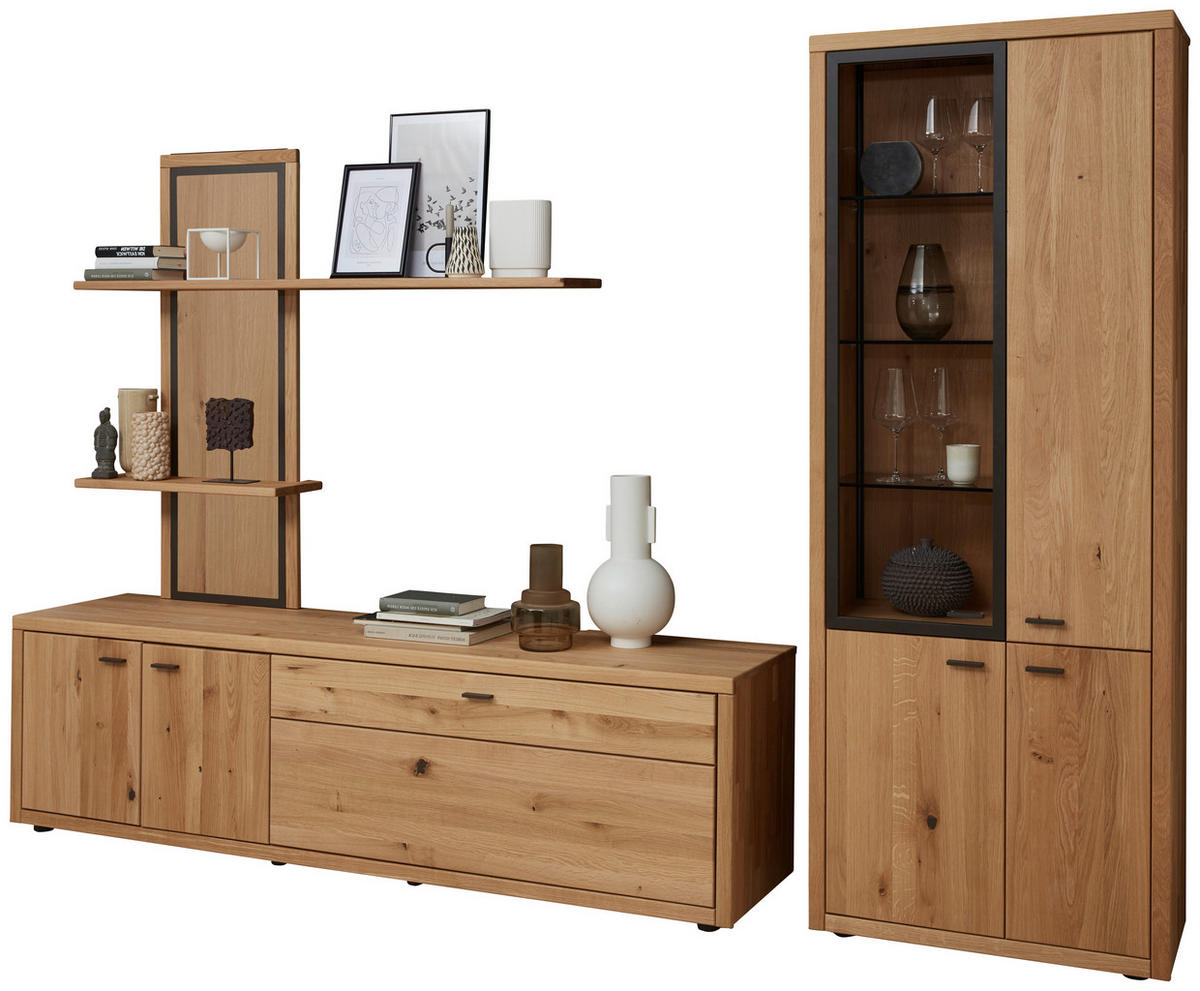 WOHNWAND  in Dunkelgrau, Wildeiche 301/202/45 cm  - Wildeiche/Dunkelgrau, Design, Glas/Holz (301/202/45cm) - Valnatura