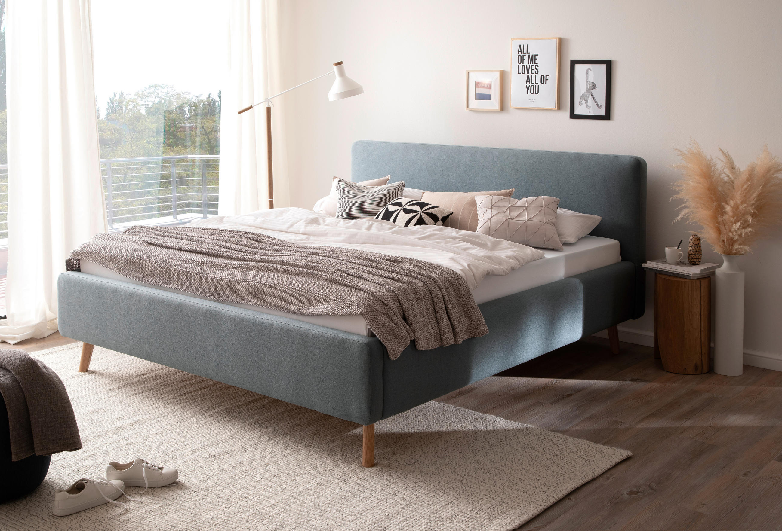 POLSTERBETT Lattenrost, Bettkasten Hellblau 180/200 cm  - Eichefarben/Hellblau, Design, Holz/Textil (180/200cm) - Livetastic