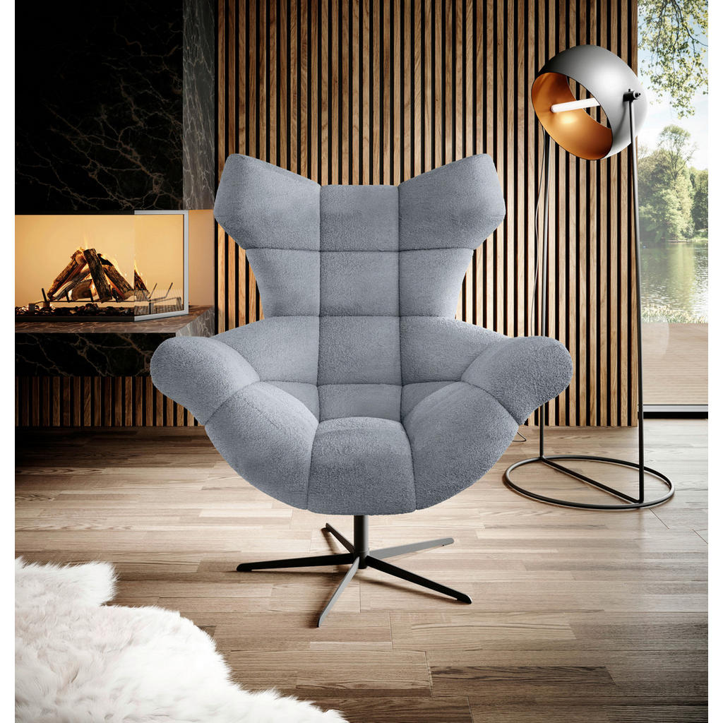 Thumbnail - home24 Ohrensessel, Graublau, Textil, Uni, 103x119x84 cm, Made in EU, Stoffauswahl, Sitzfläche 360° drehbar, Wohnzimmer,...