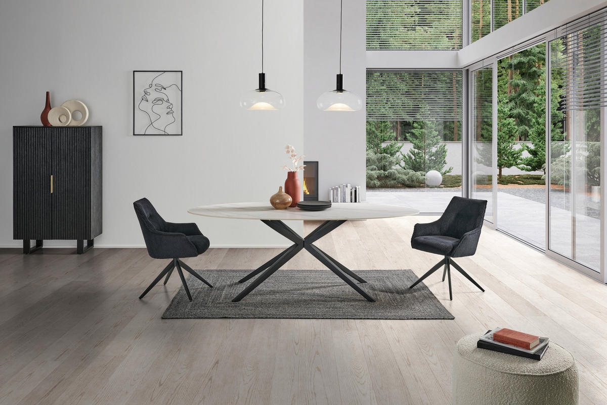 ARMLEHNSTUHL  in Eisen Cord  - Schwarz, LIFESTYLE, Textil/Metall (61/87/65cm) - MID.YOU