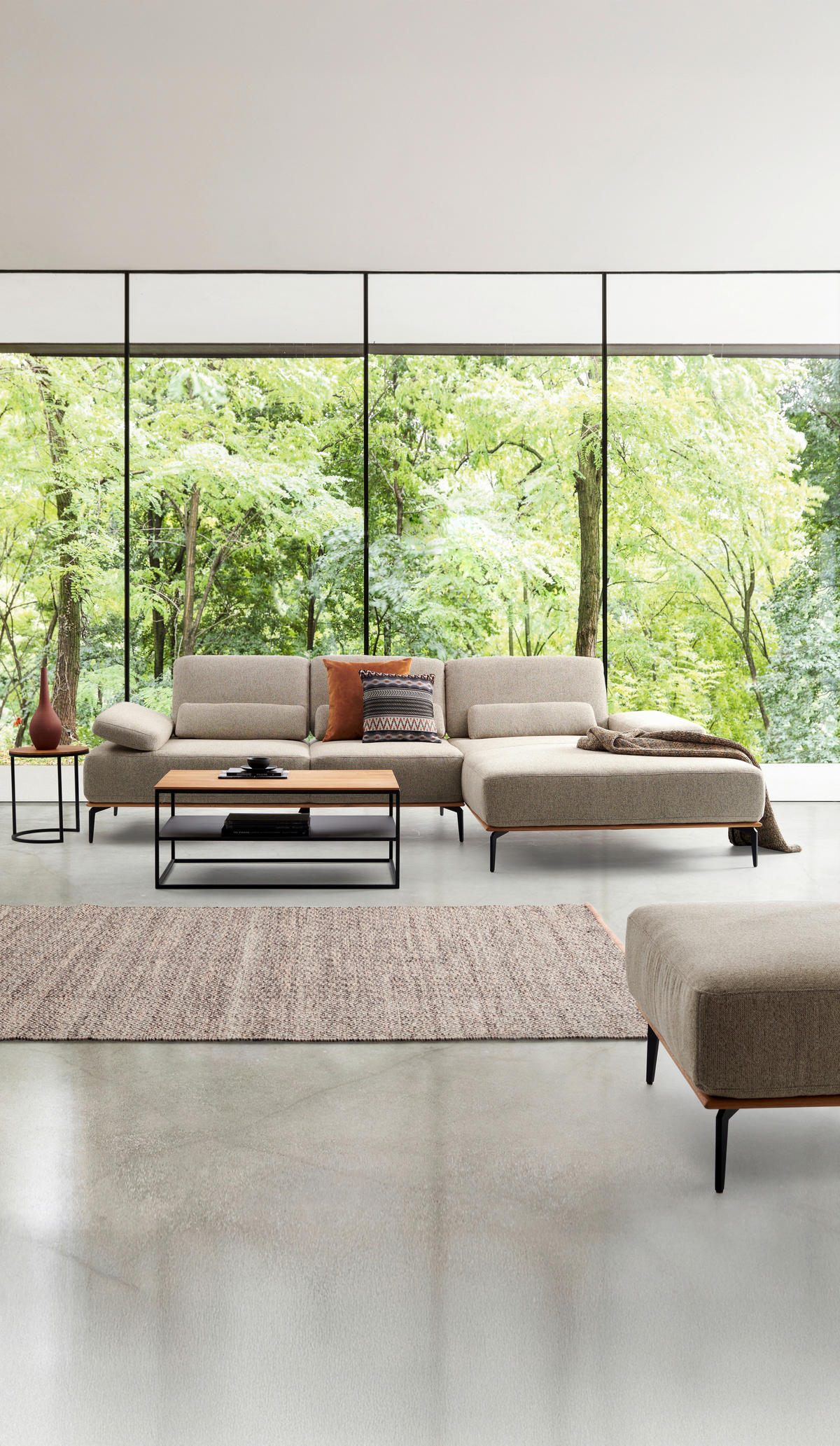 ECKSOFA in Flachgewebe Hellbraun  - Hellbraun/Schwarz, Natur, Holz/Textil (314/176cm) - Valnatura