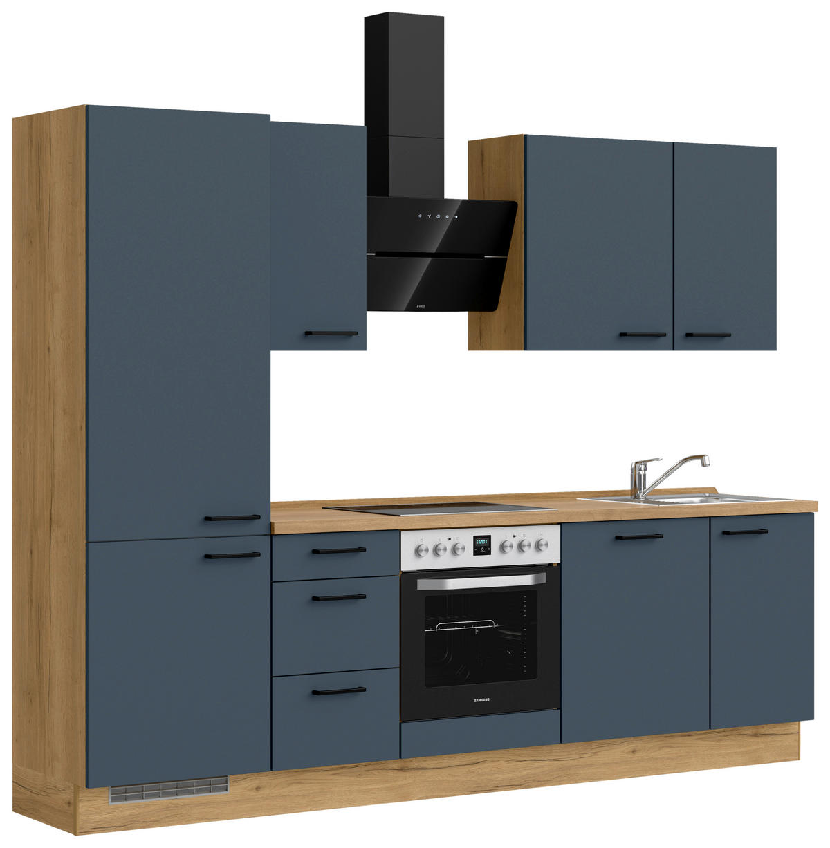 KÜCHENBLOCK Easytouch 270 cm  in Eichefarben, Dunkelblau  - Eichefarben/Schwarz, MODERN, Holzwerkstoff/Metall (270cm) - Nobilia