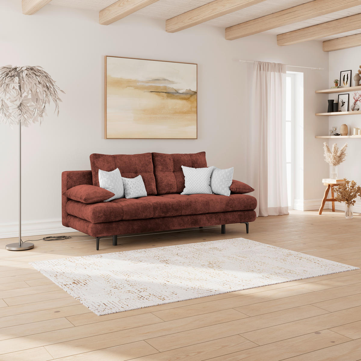 SCHLAFSOFA  mit Liegefunktion, Schlafen auf Sitzhöhe, Rücken echt Chenille Bordeaux  - Bordeaux/Schwarz, KONVENTIONELL, Textil/Metall (203/94/96cm) - Carryhome