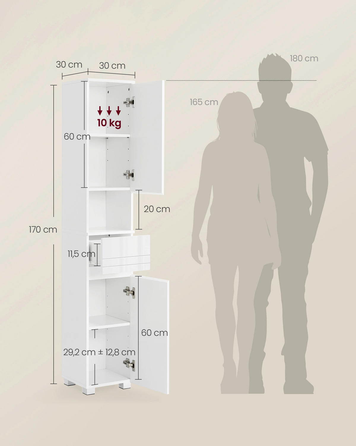 HOCHSCHRANK 30/170/30 cm  - Weiß, Trend, Holzwerkstoff (30/170/30cm) - MID.YOU