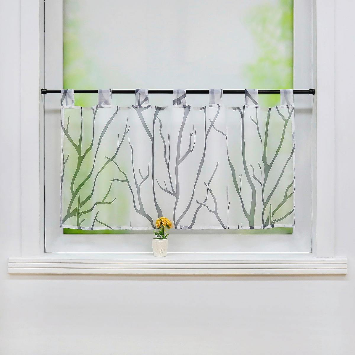 SCHEIBENGARDINE   90/45 cm   - Hellgrau/Weiß, Basics, Textil (90/45cm)