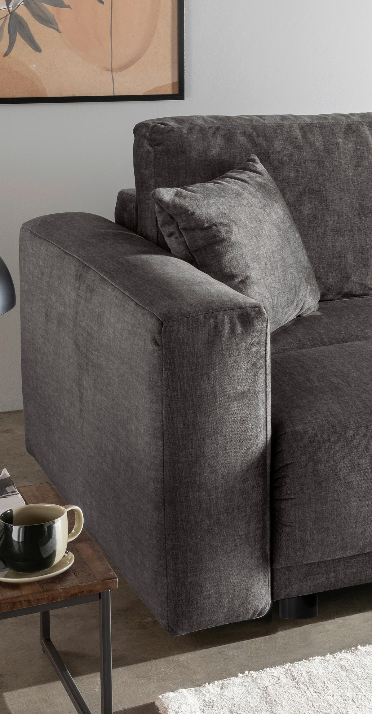 SCHLAFSOFA  mit Liegefunktion, Rücken echt Velours Grau  - Schwarz/Grau, MODERN, Kunststoff/Textil (245/86/126cm) - Livetastic