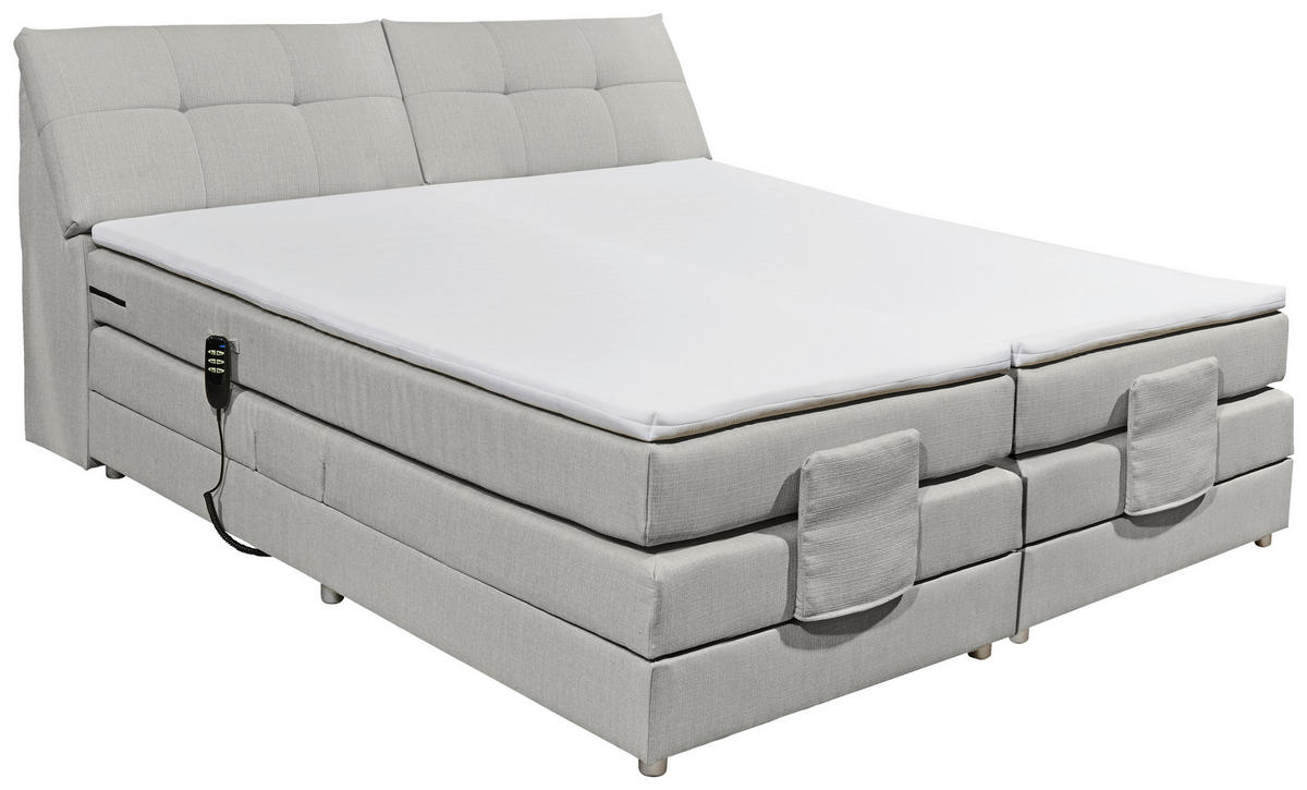 BOXSPRINGBETT 180/200 cm,  in Silberfarben, Matratze, Bettkasten, Topper, motorische Verstellbarkeit, H2 = mittel  - Silberfarben, Design, Kunststoff/Textil (180/200cm) - Esposa