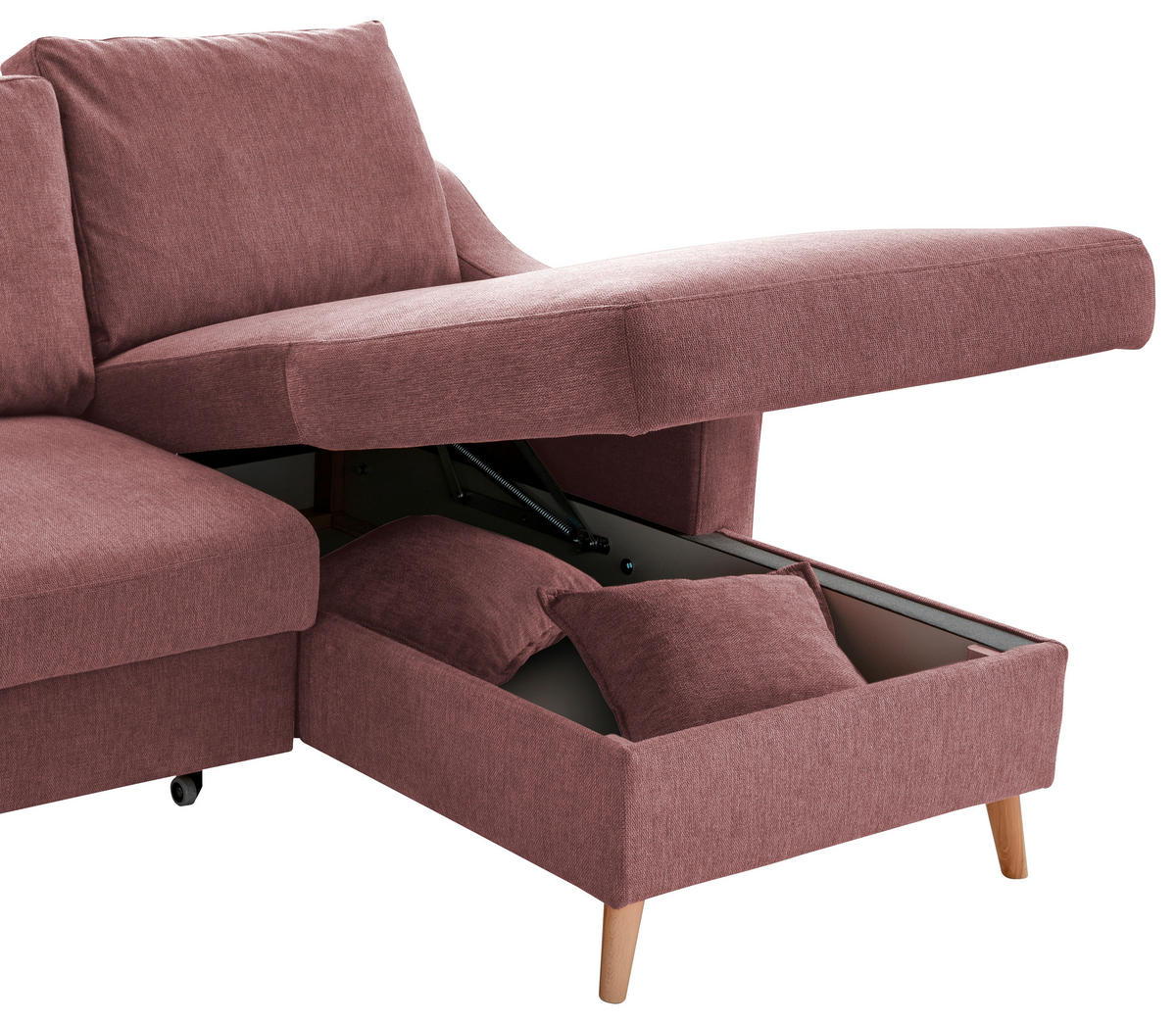 ECKSOFA Struktur Rosa  - Naturfarben/Rosa, Konventionell, Holz/Textil (228/150cm) - P & B
