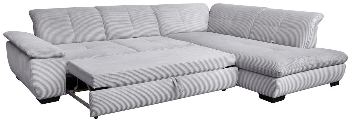 ECKSOFA in Cord Hellgrau  242/313 cm  - Hellgrau/Schwarz, Design, Textil/Metall (242/313cm) - Xora